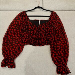 Free People Black and Red Polka Dot Blouse